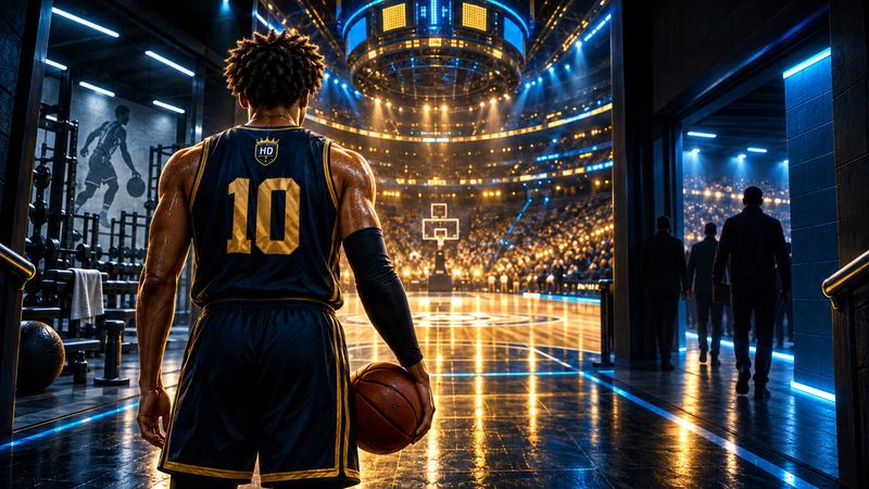 Hoop Dynasty player number 10 walking toward the basketball court